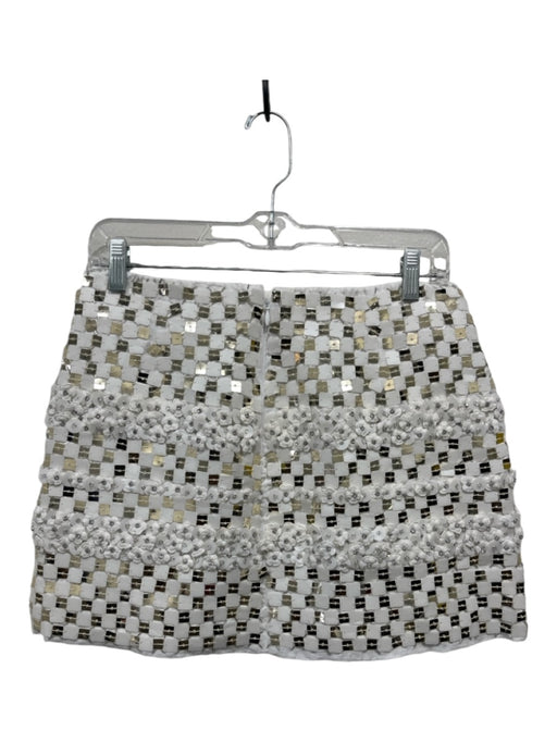 J Crew Size 4 White & Gold Linen Fully Sequinned Mini Back Zip Skirt White & Gold / 4