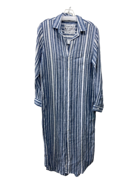 Frank & Eileen Size S Blue & White Linen Striped Front Pocket Button Down Dress Blue & White / S