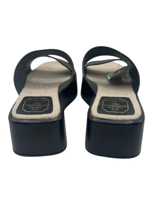 Emerson Fry Shoe Size 37 Black & Beige Leather Square Toe 2 Strap Slide Sandals Black & Beige / 37