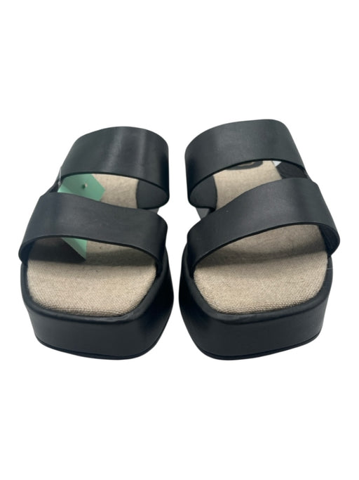 Emerson Fry Shoe Size 37 Black & Beige Leather Square Toe 2 Strap Slide Sandals Black & Beige / 37