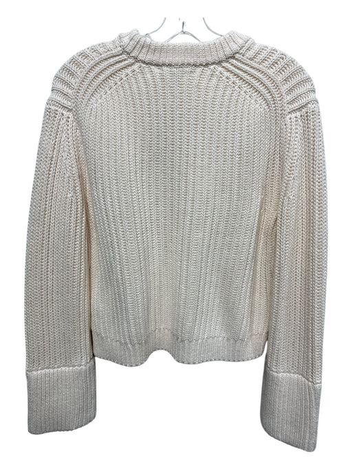 J Crew Size M Ivory White Cotton Ribbed Crew Neck Long Sleeve Chunky Sweater Ivory White / M