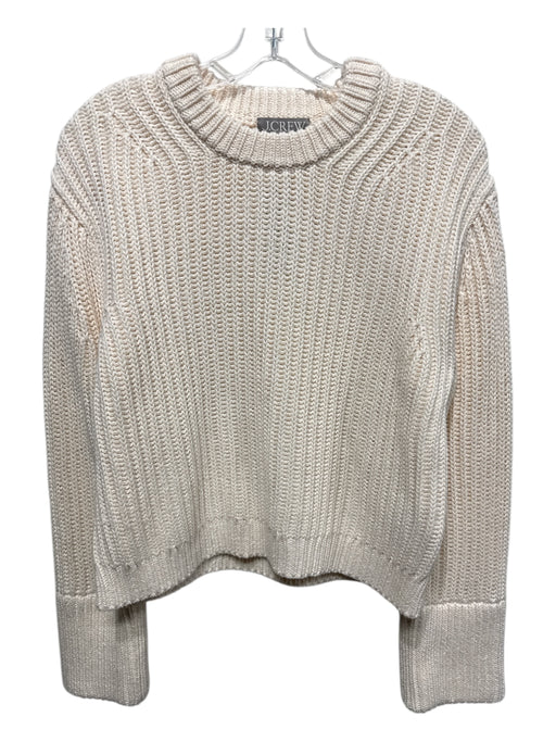 J Crew Size M Ivory White Cotton Ribbed Crew Neck Long Sleeve Chunky Sweater Ivory White / M