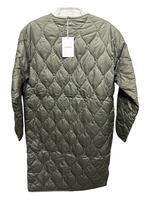 Everlane Size M Olive Green Polyester Quilted Puffer Snaps Knee Length Coat Olive Green / M