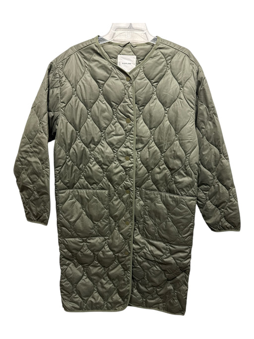 Everlane Size M Olive Green Polyester Quilted Puffer Snaps Knee Length Coat Olive Green / M