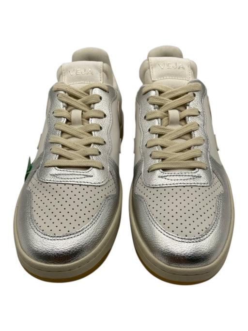 Veja Shoe Size 10 White, Silver, Orange Leather Perforated Rubber Sole Sneakers White, Silver, Orange / 10