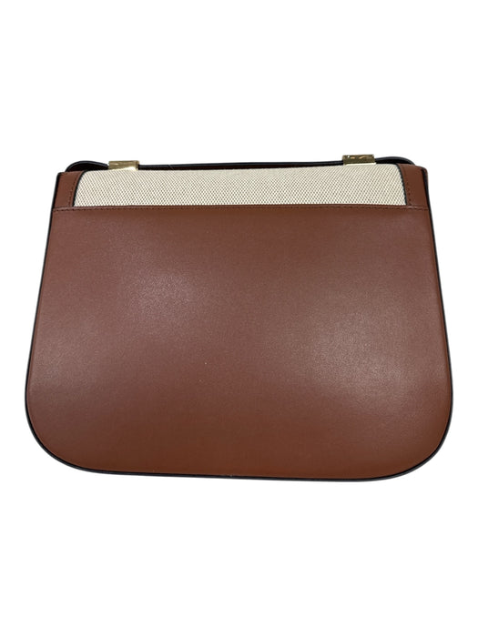 DeMellier Cream & Brown Canvas & Leather Gold hardware Flap Crossbody Bag Cream & Brown / Small