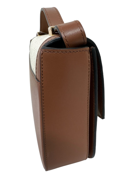 DeMellier Cream & Brown Canvas & Leather Gold hardware Flap Crossbody Bag Cream & Brown / Small