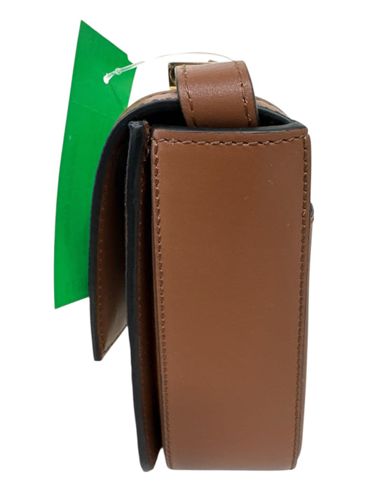 DeMellier Cream & Brown Canvas & Leather Gold hardware Flap Crossbody Bag Cream & Brown / Small