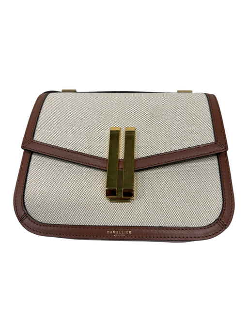 DeMellier Cream & Brown Canvas & Leather Gold hardware Flap Crossbody Bag Cream & Brown / Small