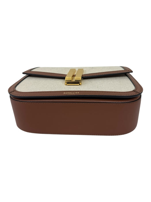 DeMellier Cream & Brown Canvas & Leather Gold hardware Flap Crossbody Bag Cream & Brown / Small