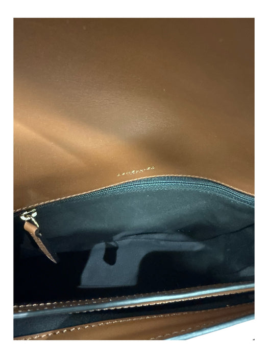 DeMellier Cream & Brown Canvas & Leather Gold hardware Flap Crossbody Bag Cream & Brown / Small