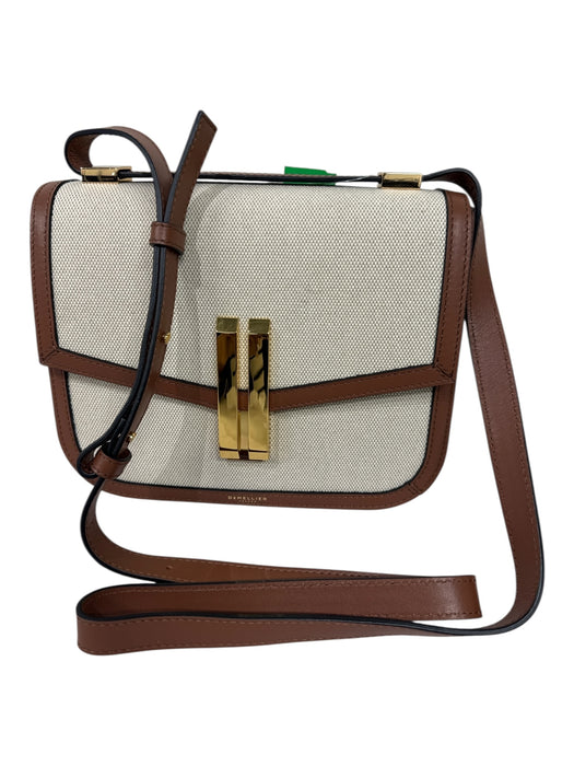 DeMellier Cream & Brown Canvas & Leather Gold hardware Flap Crossbody Bag Cream & Brown / Small