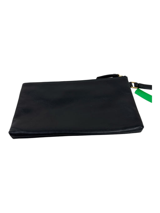 Tory Burch Black & Gold Leather Zip Top Gold Logo Wristlet Clutch Bag Black & Gold / Small