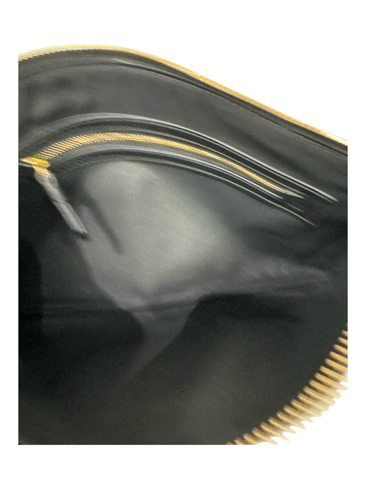 Tory Burch Black & Gold Leather Zip Top Gold Logo Wristlet Clutch Bag Black & Gold / Small