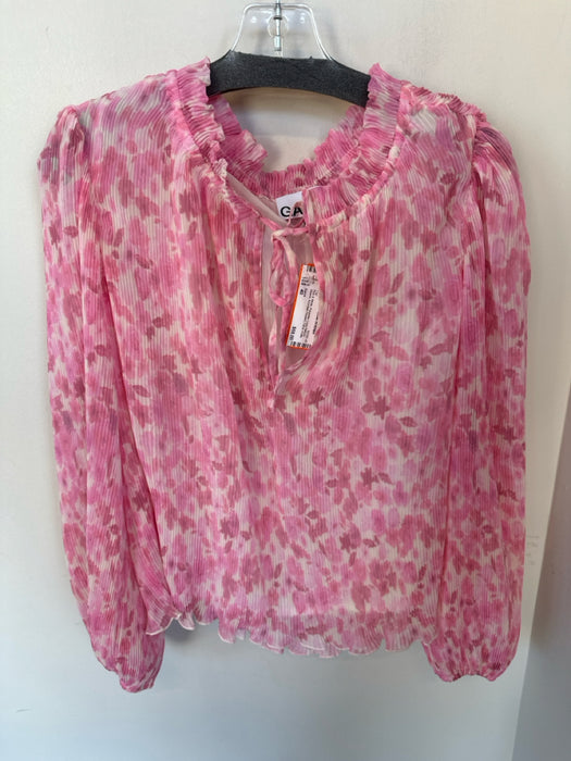 Ganni Size 40 Pink & White Polyester Long Balloon Sleeve Acordian Pleated Top