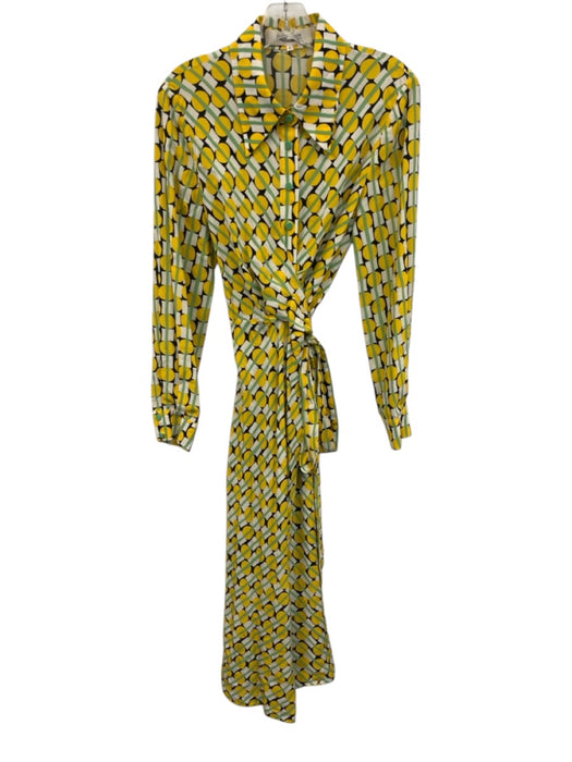 Diane Von Furstenberg Size S White, Yellow & Green Viscose Geometric Print Dress White, Yellow & Green / S
