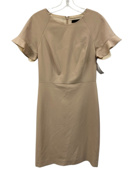 J. Crew Size 4 Khaki Beige Wool Blend Short Sleeve Ruffle Detail Paneled Dress Khaki Beige / 4