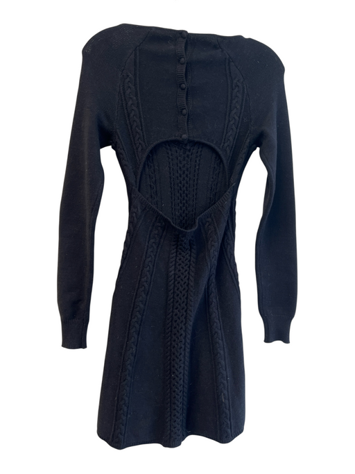 Free People Size S Black Viscose Blend Knit Open Back Long Sleeve V Neck Dress Black / S