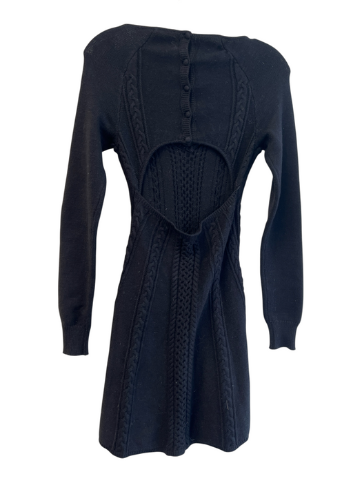 Free People Size S Black Viscose Blend Knit Open Back Long Sleeve V Neck Dress Black / S