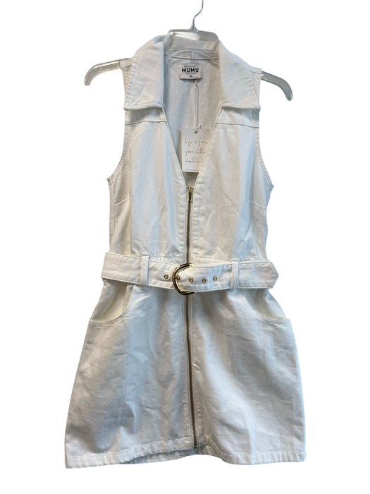 Show Me Your Mumu Size M White Cotton Denim Zip Up Collar Buckle Dress White / M