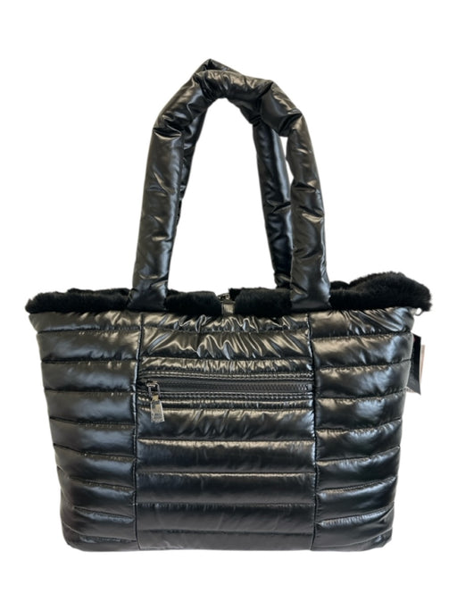 Think Royln Black Puffer Faux Fur Reversible Tote Bag Black