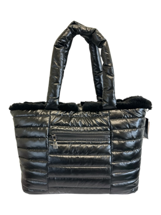 Think Royln Black Puffer Faux Fur Reversible Tote Bag Black