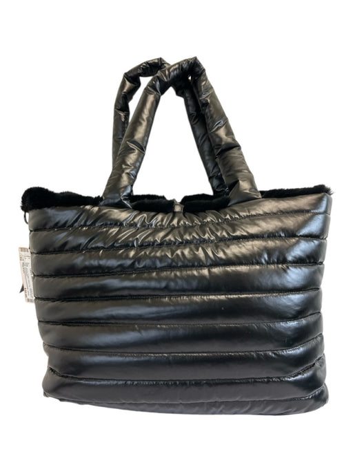 Think Royln Black Puffer Faux Fur Reversible Tote Bag Black