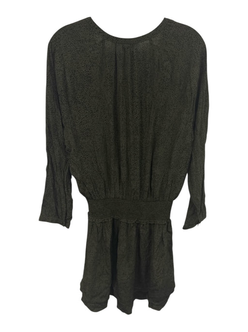 Rails Size L Olive Green & Black Rayon Blend Animal Print Shirred Waist Dress Olive Green & Black / L