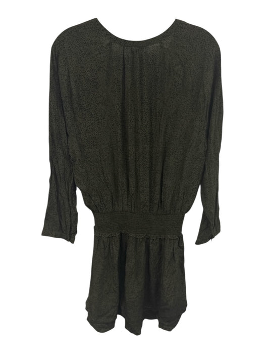 Rails Size L Olive Green & Black Rayon Blend Animal Print Shirred Waist Dress Olive Green & Black / L