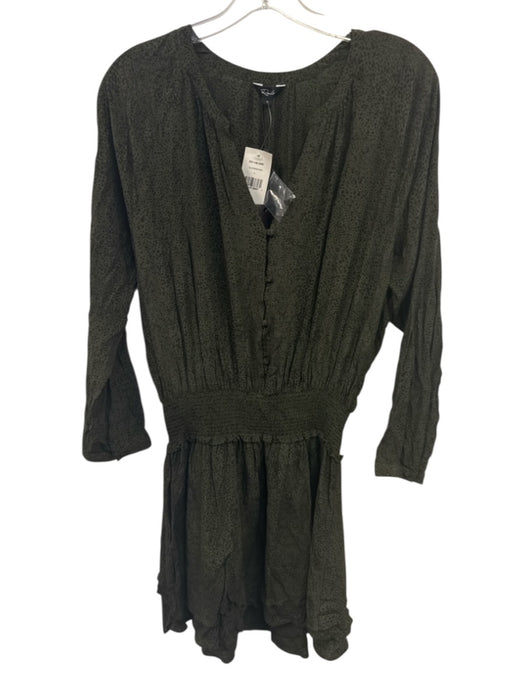 Rails Size L Olive Green & Black Rayon Blend Animal Print Shirred Waist Dress Olive Green & Black / L