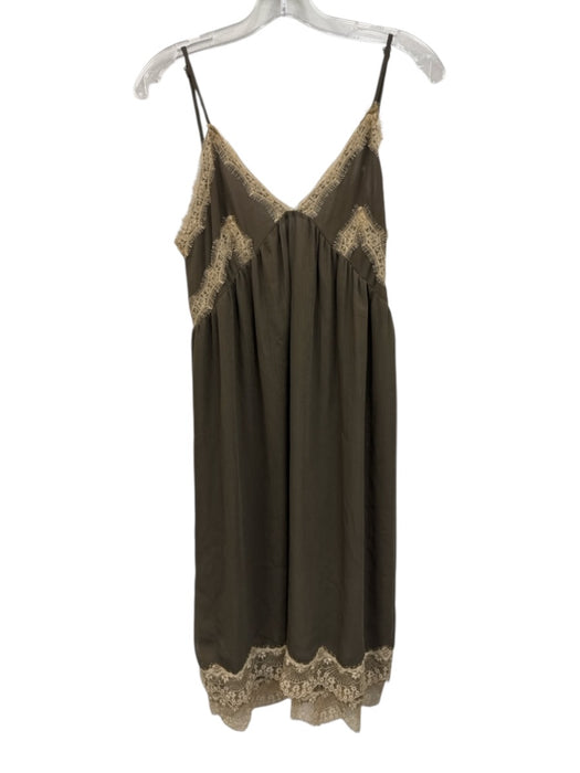 Zara Size S Olive Green & Cream Polyester Semi Sheer Lace Trim Midi Dress Olive Green & Cream / S