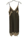 Zara Size S Olive Green & Cream Polyester Semi Sheer Lace Trim Midi Dress Olive Green & Cream / S