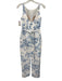 Alfred Sung Size 2 White & Blue Polyester Satin Floral Column Midi Dress White & Blue / 2