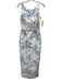 Alfred Sung Size 2 White & Blue Polyester Satin Floral Column Midi Dress White & Blue / 2