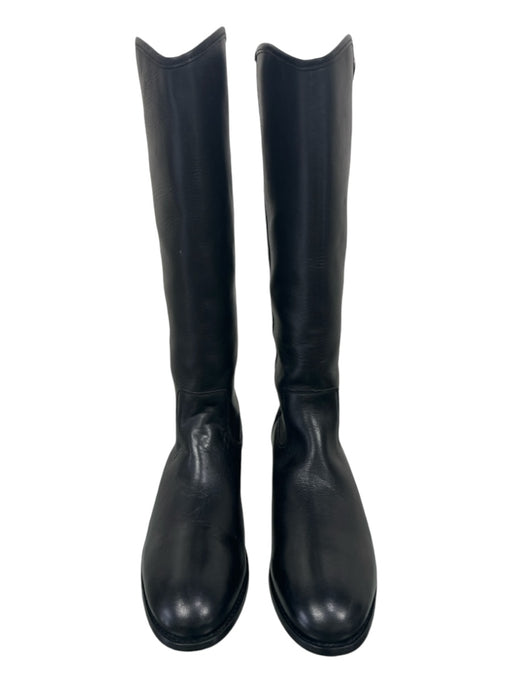 Frye Shoe Size 10 Black Leather Knee High Round Toe Pull On Booties Black / 10