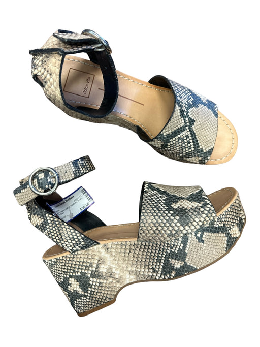 Dolce Vita Shoe Size 8 Black & Taupe Leather Platform Snake Print Sandals Black & Taupe / 8