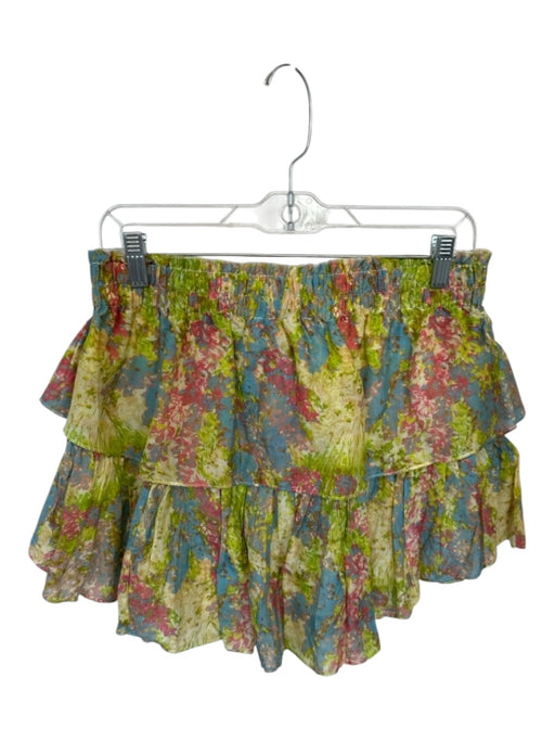 Loveshackfancy Size L Green & Pink Cotton & Silk Elastic Waist Watercolor Skirt Green & Pink / L