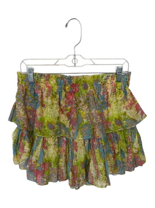 Loveshackfancy Size L Green & Pink Cotton & Silk Elastic Waist Watercolor Skirt Green & Pink / L