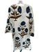 Maison Marigold Size M White, Blue & Brown Linen Flower Front Tie V Neck Dress White, Blue & Brown / M