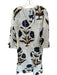Maison Marigold Size M White, Blue & Brown Linen Flower Front Tie V Neck Dress White, Blue & Brown / M