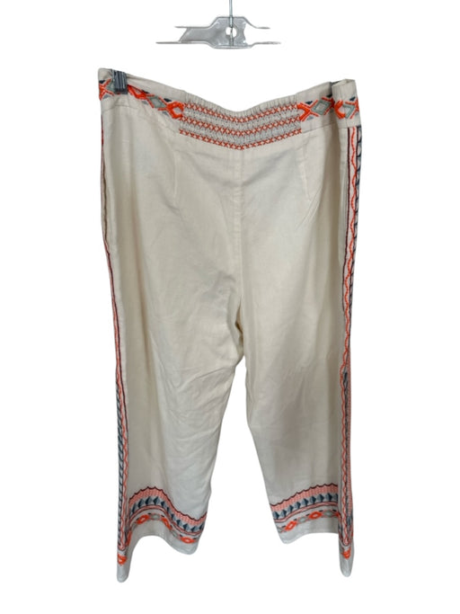 Anthropologie Size 6 White, Orange & Blue Cotton Blend Geo Embroidery Pants White, Orange & Blue / 6