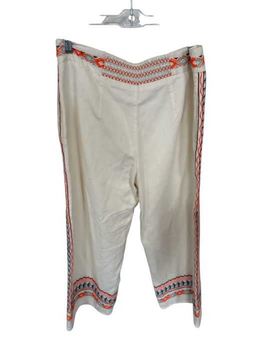 Anthropologie Size 6 White, Orange & Blue Cotton Blend Geo Embroidery Pants White, Orange & Blue / 6