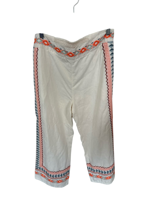 Anthropologie Size 6 White, Orange & Blue Cotton Blend Geo Embroidery Pants White, Orange & Blue / 6