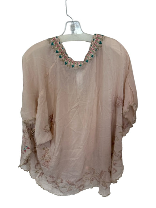 Johnny Was Size S Pink & Multi Cupra Rayon Floral Embroidered Front Tie Top Pink & Multi / S