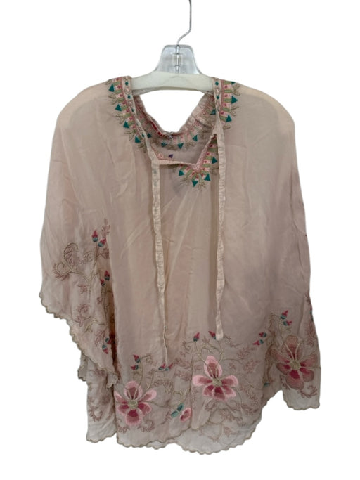 Johnny Was Size S Pink & Multi Cupra Rayon Floral Embroidered Front Tie Top Pink & Multi / S