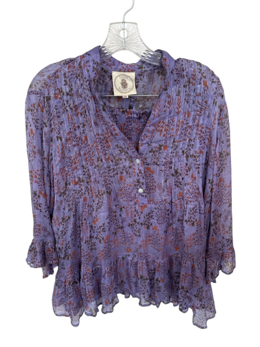 Muche Muchette Size One Size Purple Viscose Leaves 3/4 Sleeve Rouched Skirt Set Purple / One Size