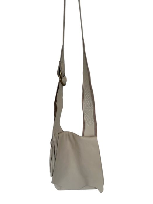 Molly G Bone Leather Cross Body Adjustable Strap Fringe Asymetrical Purse Bone / S