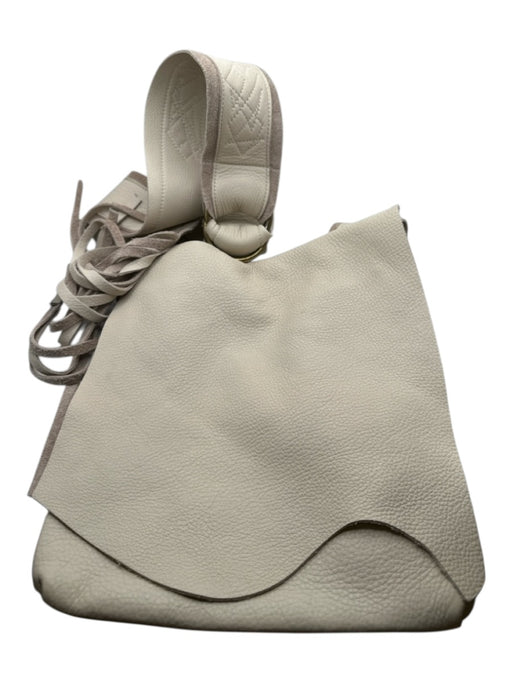 Molly G Bone Leather Cross Body Adjustable Strap Fringe Asymetrical Purse Bone / S