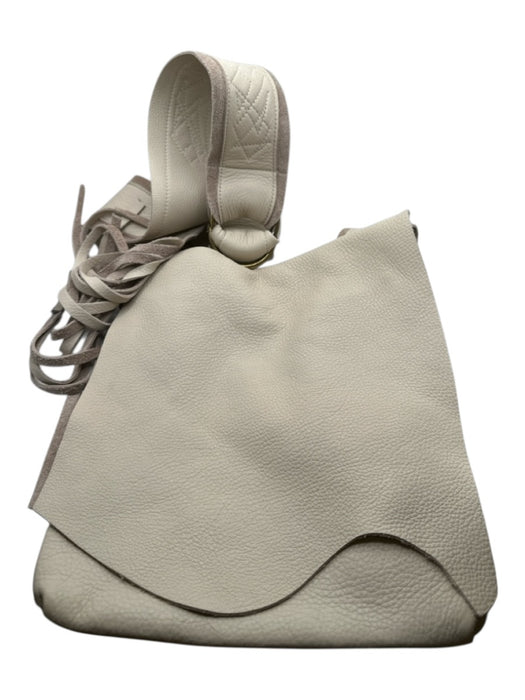 Molly G Bone Leather Cross Body Adjustable Strap Fringe Asymetrical Purse Bone / S