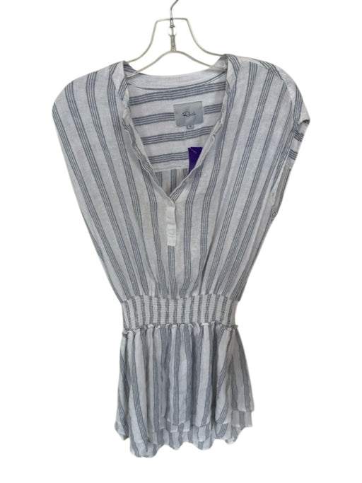 Rails Size M Blue & White Linen & Rayon Stripe Scrunch Waist Sleeveless Dress Blue & White / M